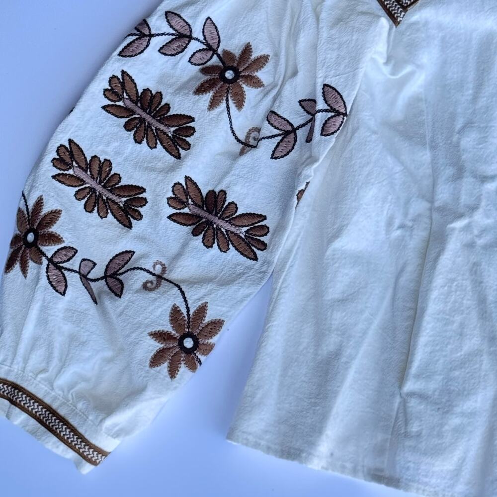 Anthropologie RD & Koko Embroidered Jacket Cream Brown Small - Picture 4 of 7